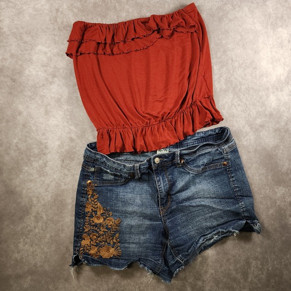 Chocolate Usa Tops - Chocolate USA Women Large Rust Orange Ruffle Strapless Tube Top Smocked Boho